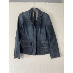 Banana Republic Womens Dark Wash Denim Blazer Jacket Size 8 Two Button Stretch